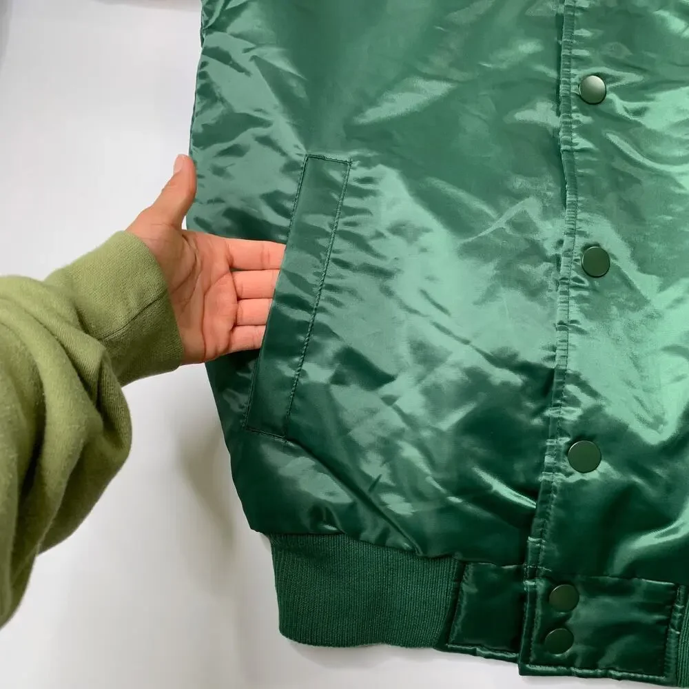 Green Bay Packers Jacket Mens S Satin Varsity Snap Bomber Starter Homage Retro